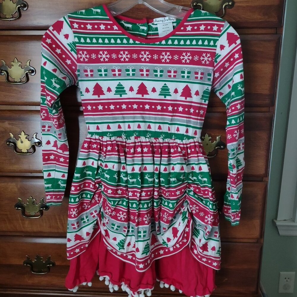 Chasing Fireflies Girls Fair Isle Reindeer Dress Red Size Medium